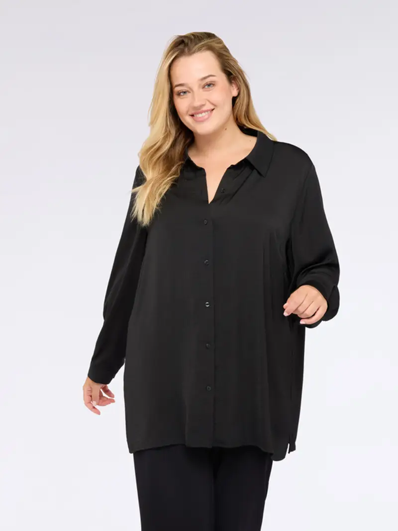 Fiorella Rubino - Camicia bimaterica misto viscosa Donna, Nero Taglia: XXL (64 IT)