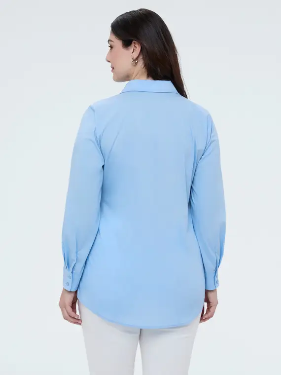 Camicia classica in popeline di cotone Donna, Azzurro (58 IT) miniatura 2