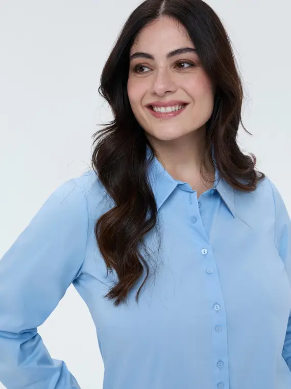 Camicia classica in popeline di cotone Donna, Azzurro (58 IT) miniatura 3