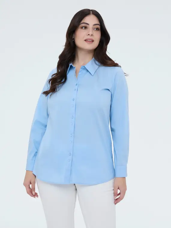 Camicia classica in popeline di cotone Donna, Azzurro (58 IT)