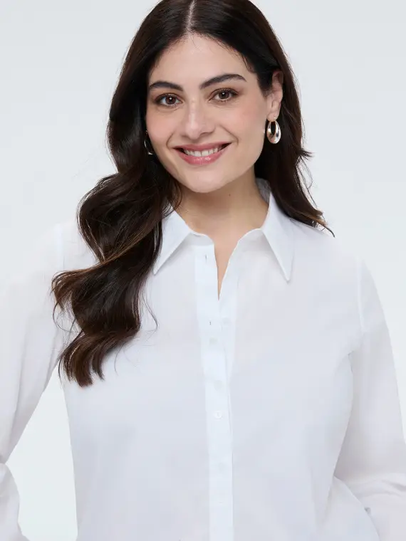 Camicia classica in popeline di cotone Donna, Bianco (60 IT) miniatura 3