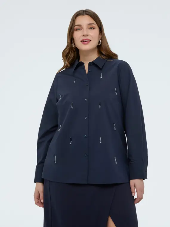 Camicia con applicazioni crystal Donna, Blu (56 IT) miniatura 3