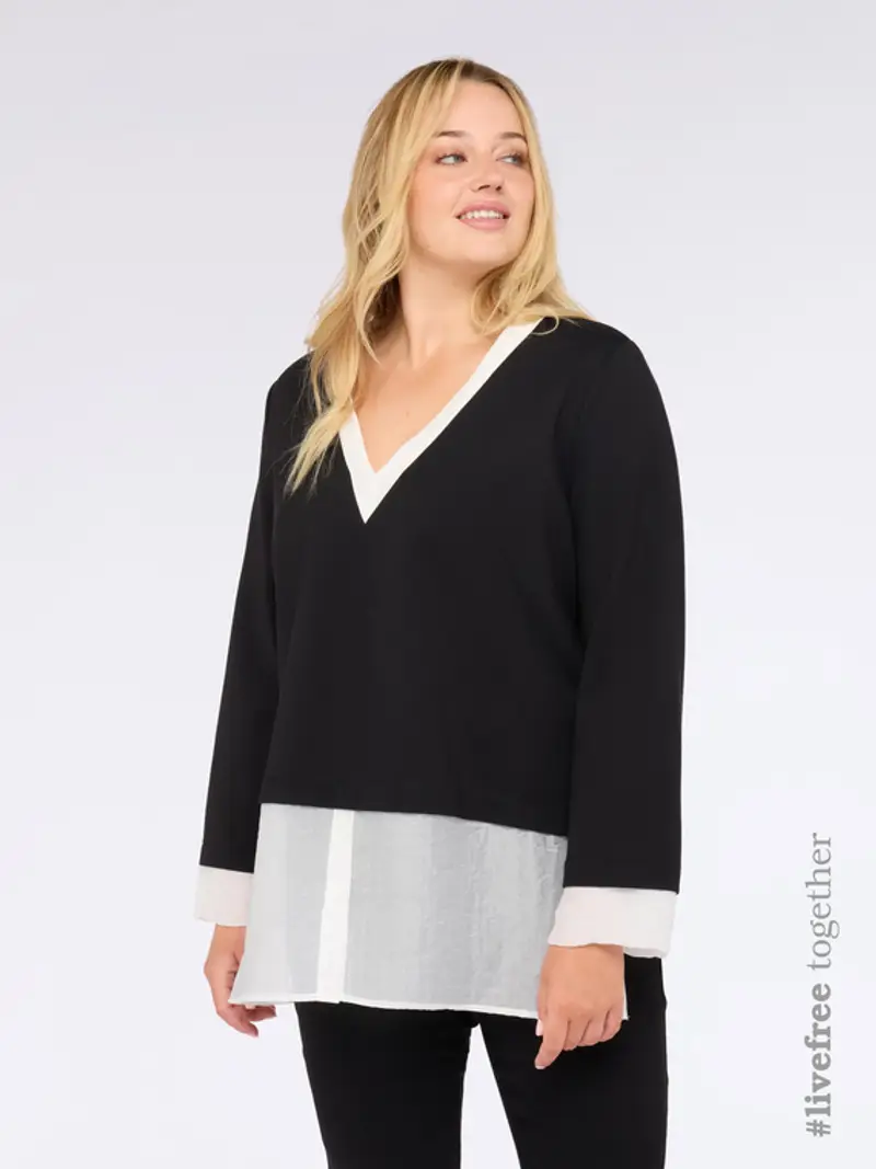 Camicia con felpa in jersey integrata Donna, Nero (60-62 IT)