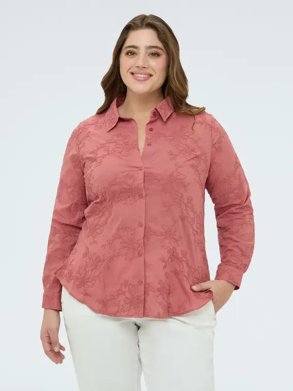 Camicia con ricami floreali tono su tono Donna, Rosa (60 IT)