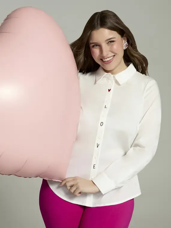 Camicia con ricamo LOVE Donna, Bianco (60 IT)