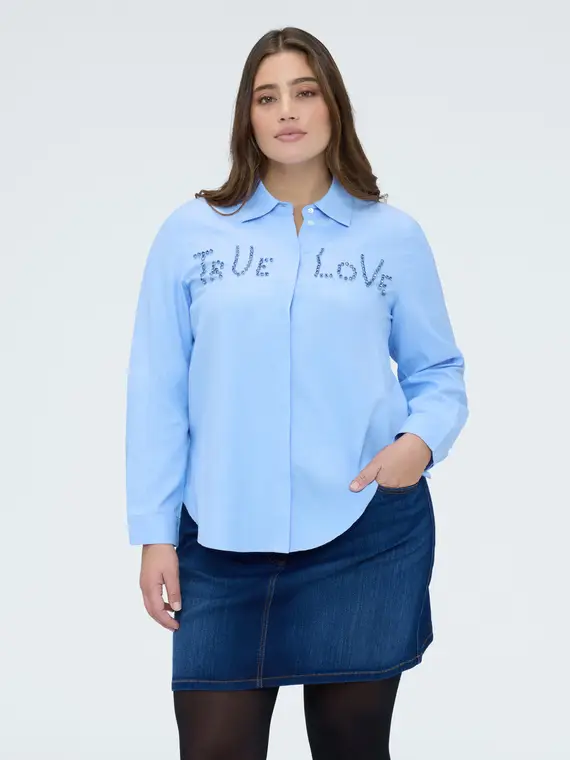 Camicia con scritta in strass Donna, Azzurro (52 IT)