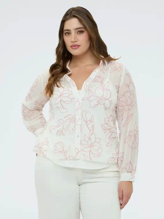 Camicia con stampa floreale Donna, Bianco (60 IT)