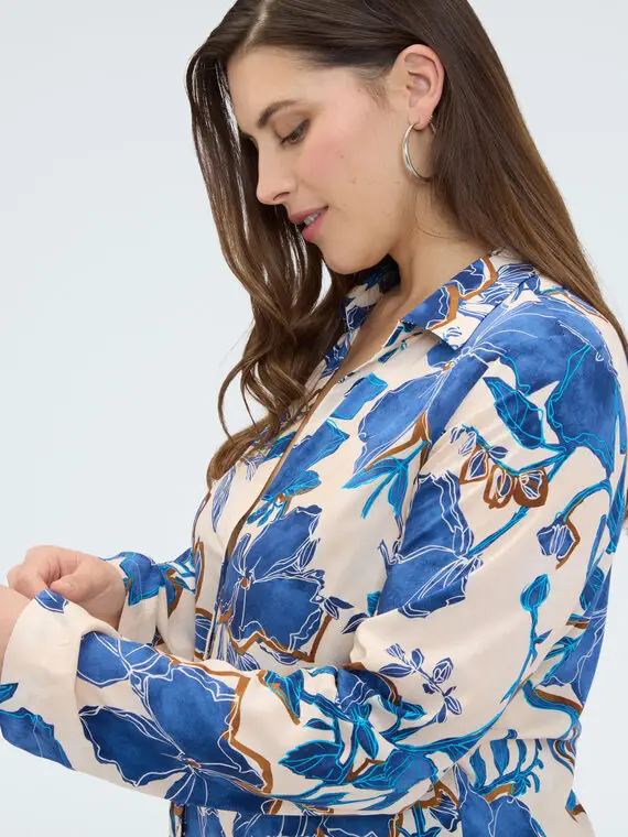 Camicia con stampa floreale viscosa Donna, Bluette (60 IT)