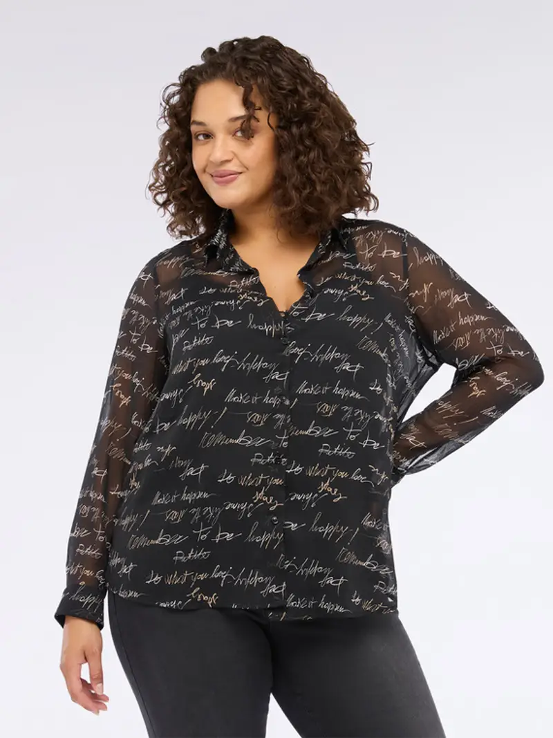 Fiorella Rubino - Camicia con stampa lettering in creponne Donna, Nero Taglia: 37 (46 IT)