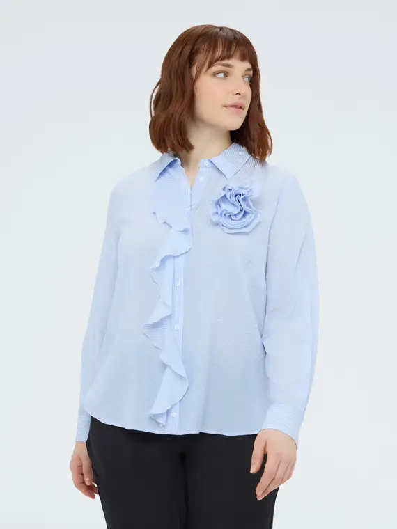 Camicia con volant e fiore Donna, Azzurro (50 IT)