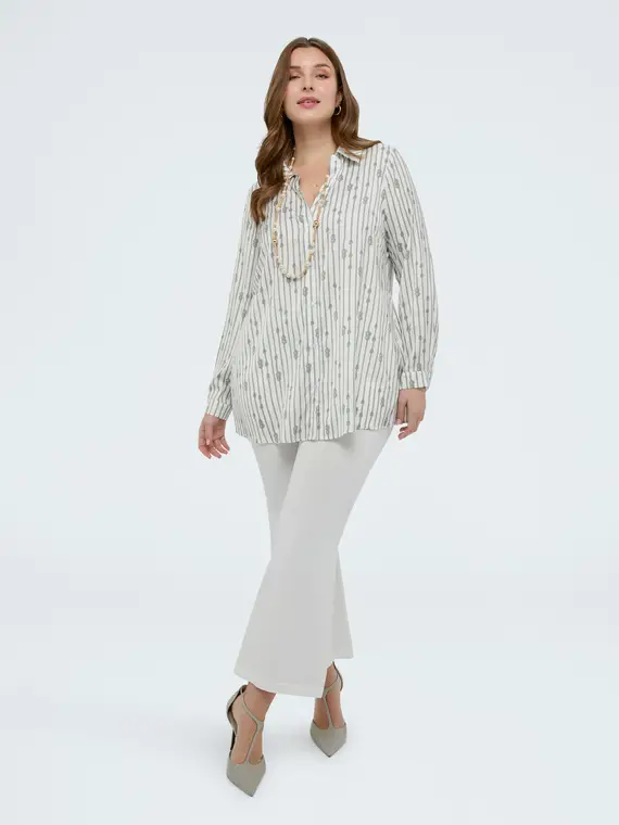 Camicia fantasia a righe con nodi Donna, Bianco (58 IT) miniatura 2