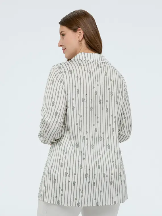 Camicia fantasia a righe con nodi Donna, Bianco (58 IT) miniatura 3