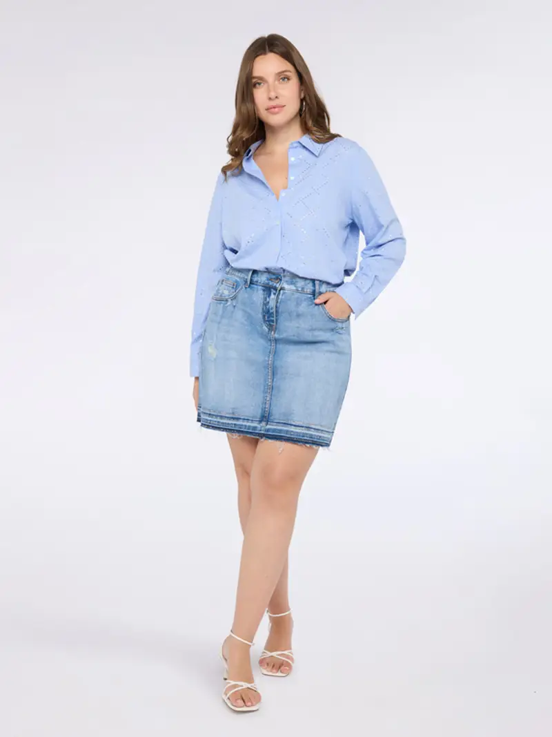 Fiorella Rubino - Camicia in cotone con ricamo a rombi Donna, Azzurro Taglia: 47 (56 IT)