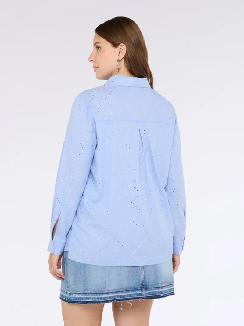Fiorella Rubino - Camicia in cotone con ricamo a rombi Donna, Azzurro Taglia: 47 (56 IT) miniatura 3