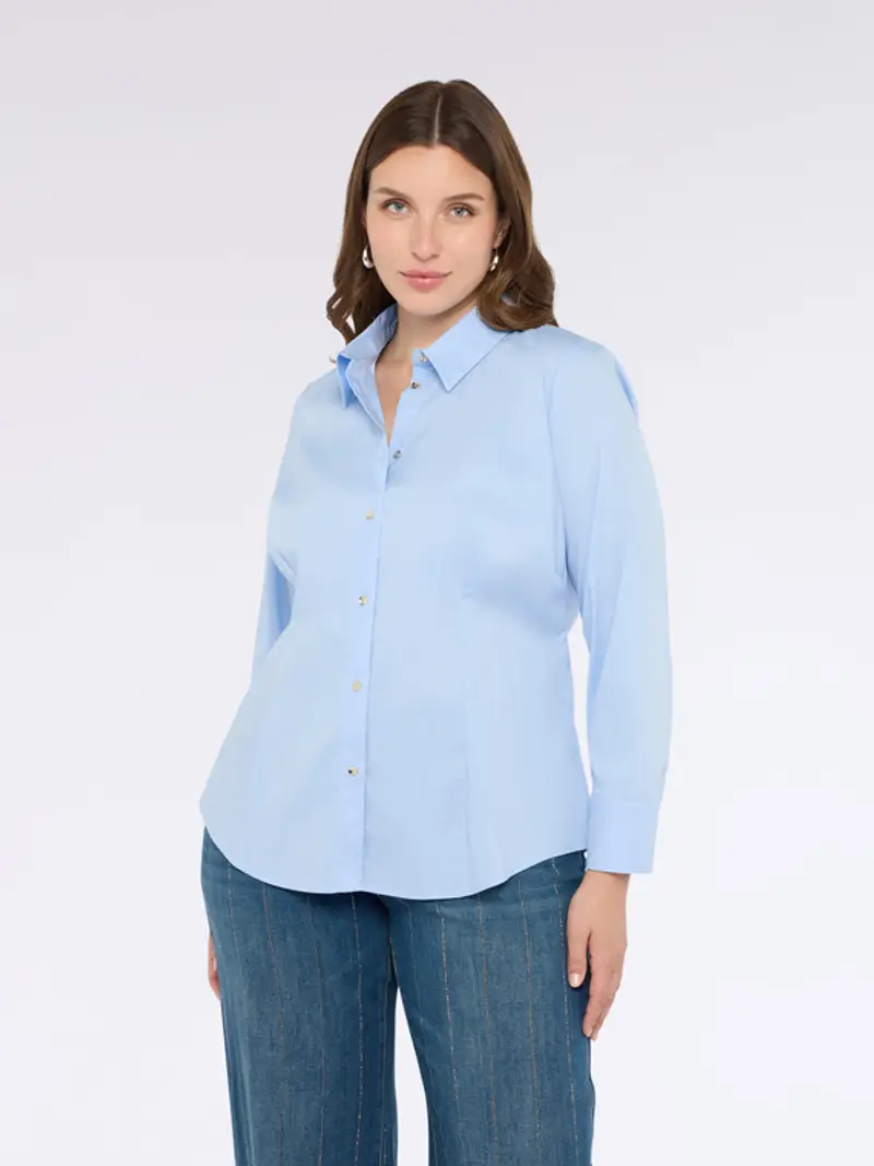 Fiorella Rubino - Camicia in cotone stretch Donna, Azzurro Taglia: 47 (56 IT)