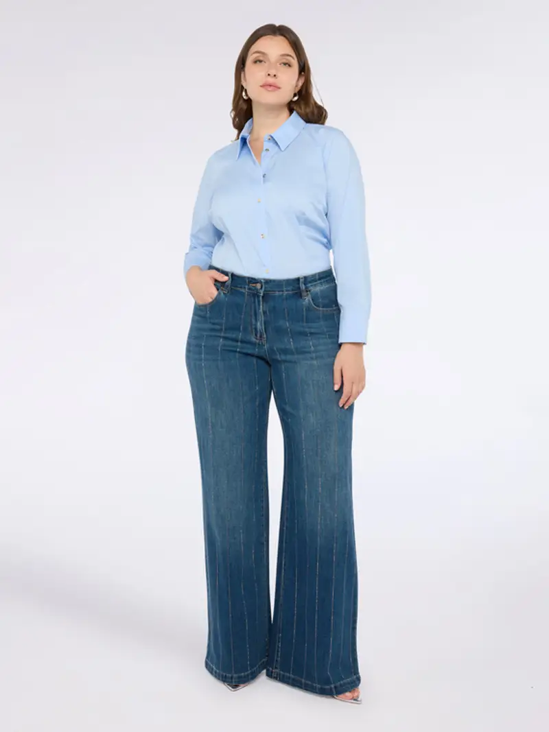 Fiorella Rubino - Camicia in cotone stretch Donna, Azzurro Taglia: 47 (56 IT) miniatura 2