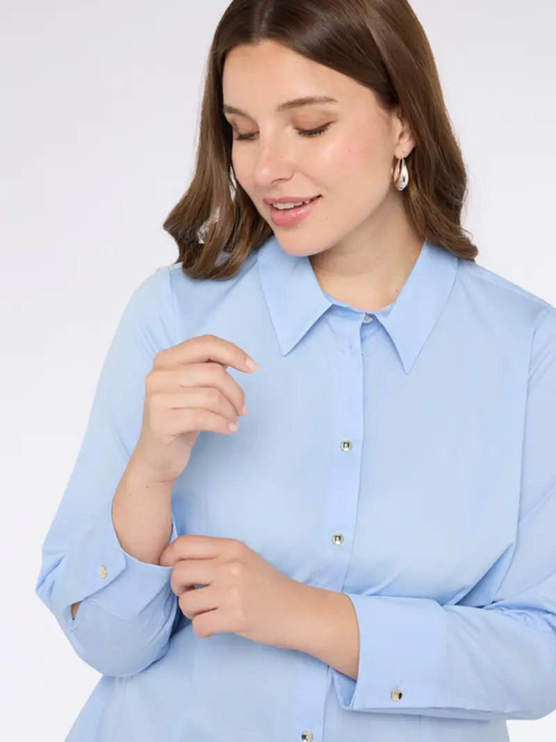 Fiorella Rubino - Camicia in cotone stretch Donna, Azzurro Taglia: 47 (56 IT) miniatura 3