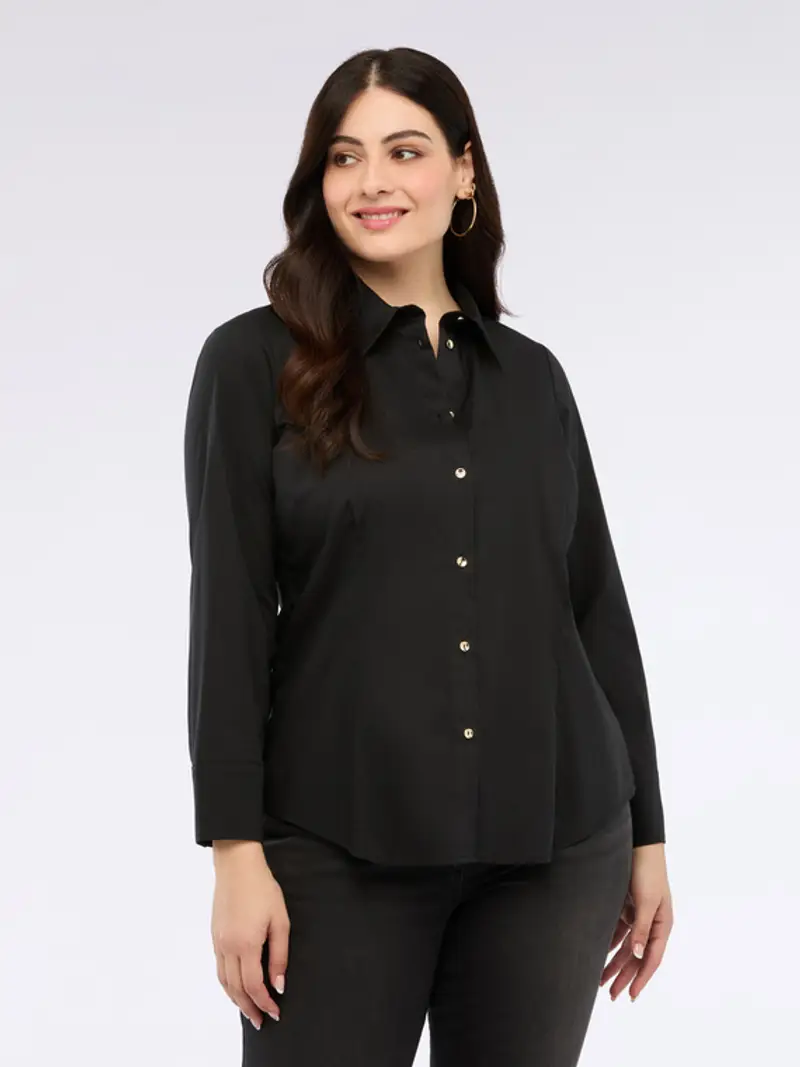Fiorella Rubino - Camicia in cotone stretch Donna, Nero Taglia: 41 (50 IT)
