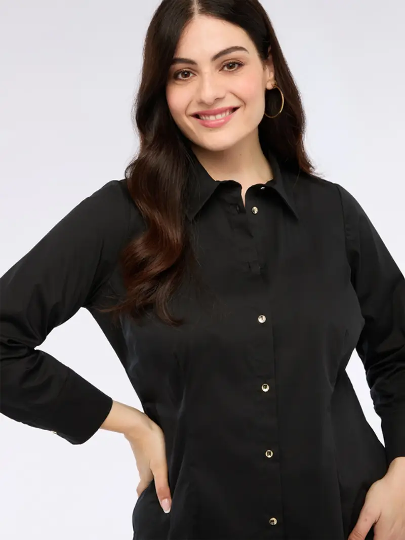 Fiorella Rubino - Camicia in cotone stretch Donna, Nero Taglia: 41 (50 IT) miniatura 2