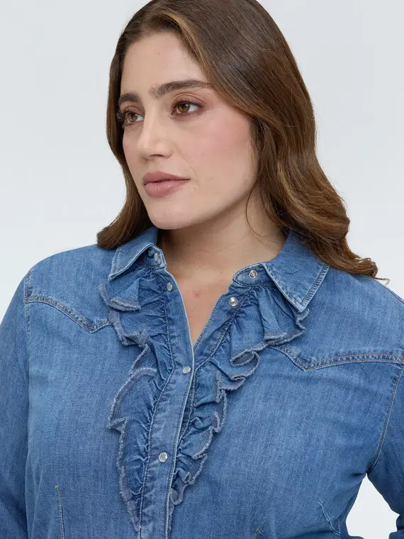 Camicia in denim con rouches Donna, Blu (56 IT) miniatura 3
