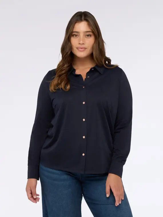 Camicia in jersey lurex con bottoni Donna, Blu (64 IT) miniatura 3