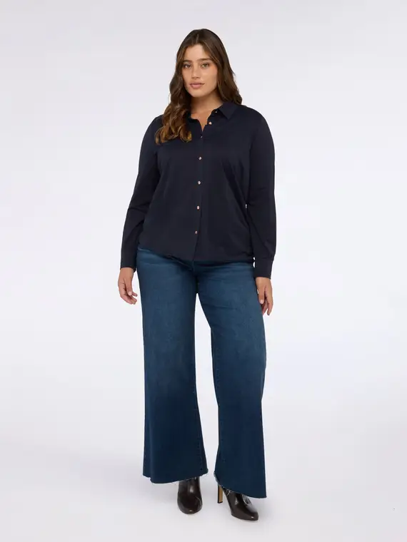 Camicia in jersey lurex con bottoni Donna, Blu (64 IT)