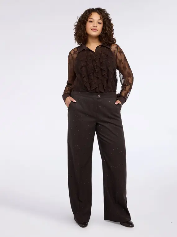 Camicia in pizzo con rouche sul davanti Donna, Marrone (56 IT)