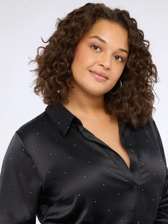 Camicia in raso con borchiette Donna, Nero (58 IT) miniatura 3