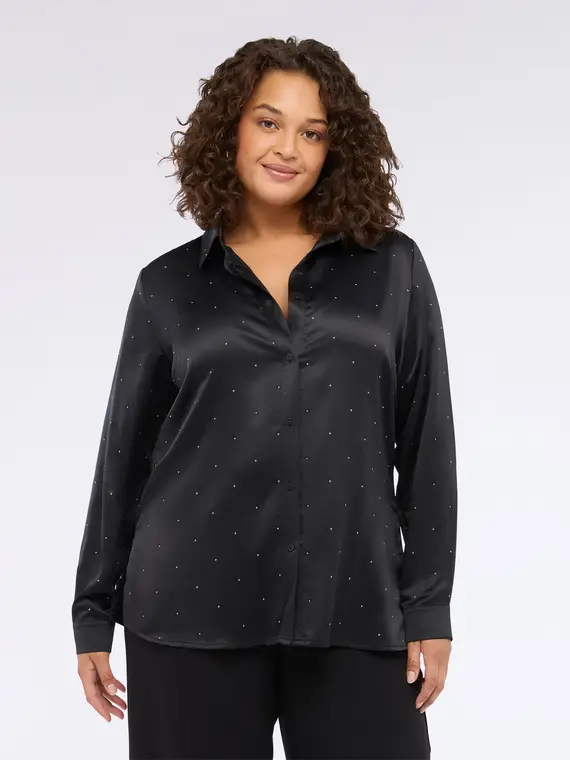 Camicia in raso con borchiette Donna, Nero (58 IT)