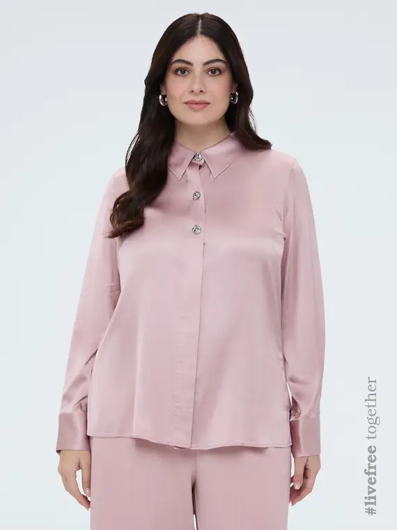 Camicia in raso con bottoni gioiello Donna, Rosa (58 IT)