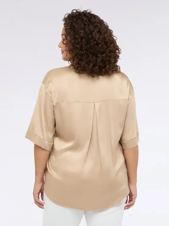 Camicia in raso stretch con maniche a tre quarti Donna, Beige (58 IT) miniatura 2