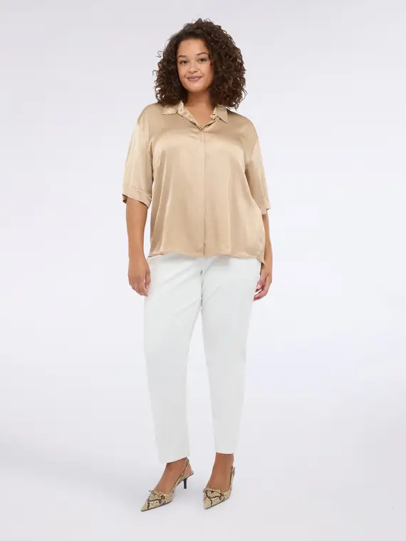 Camicia in raso stretch con maniche a tre quarti Donna, Beige (58 IT)