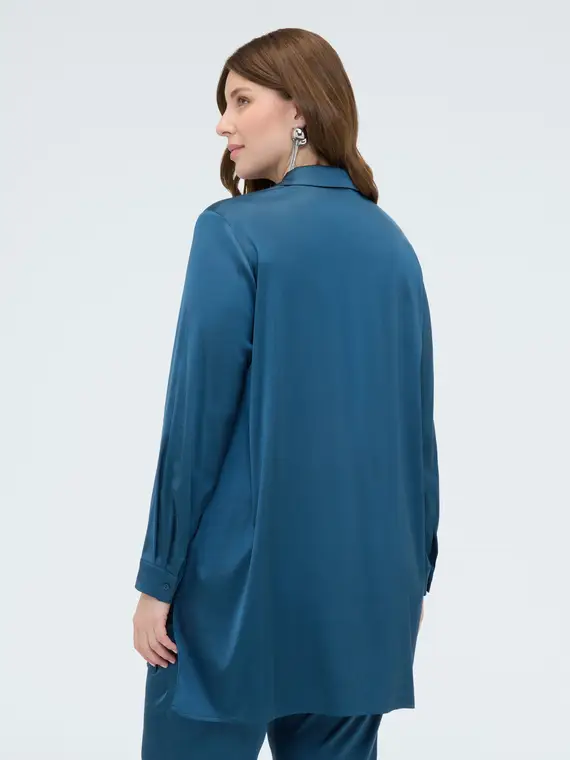 Camicia in raso stretch Donna, Blu (58 IT) miniatura 2