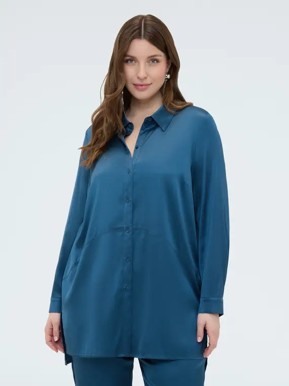 Camicia in raso stretch Donna, Blu (58 IT) miniatura 3