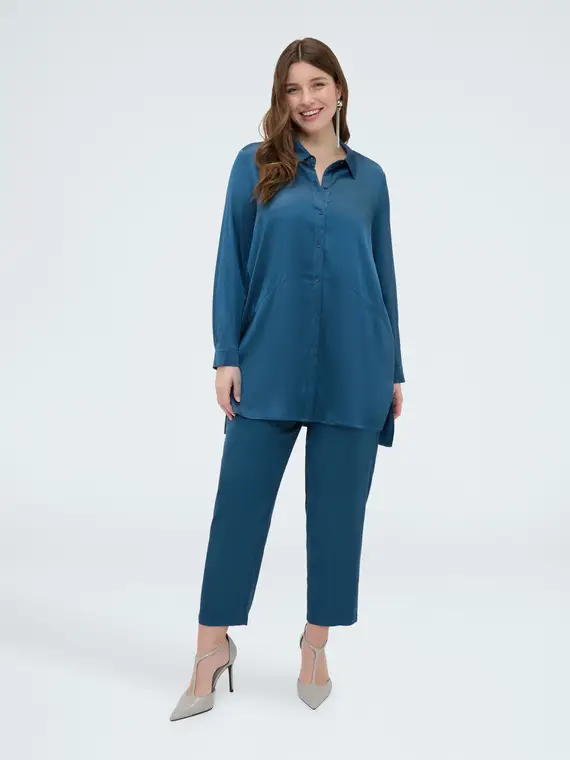 Camicia in raso stretch Donna, Blu (58 IT)