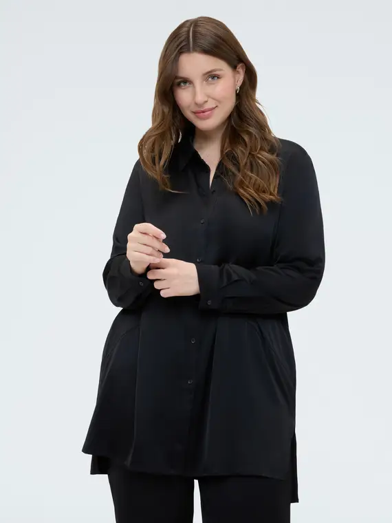 Camicia in raso stretch Donna, Nero (60 IT)