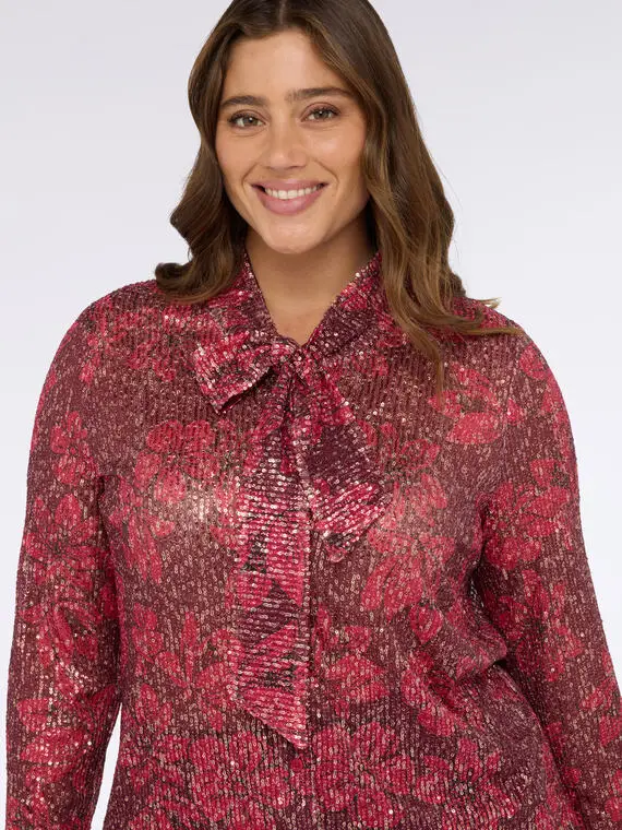 Camicia in tulle con paillettes Donna, Bordeaux (48 IT) miniatura 3