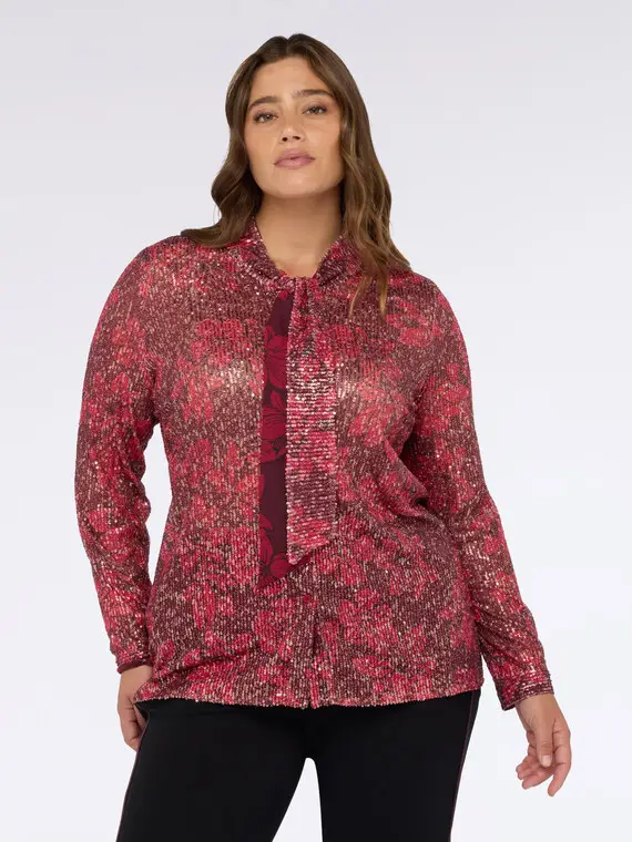 Camicia in tulle con paillettes Donna, Bordeaux (48 IT)