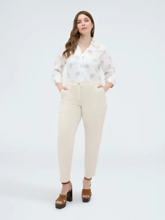 Camicia in viscosa con ricamo paisley Donna, Bianco (52 IT)