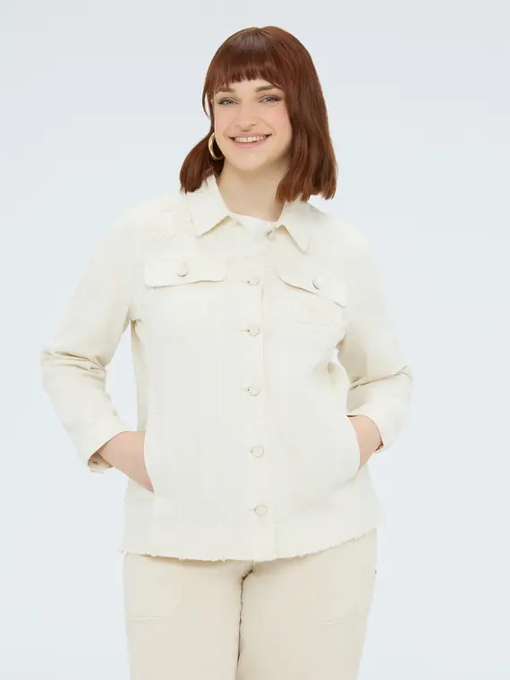 Camicia shacket con ricami floreali Donna, Beige (60 IT)