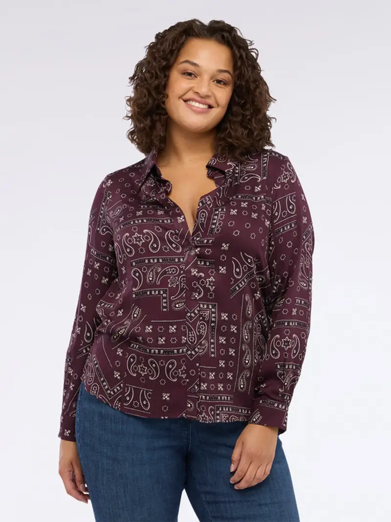 Camicia stampa bandana in mussola Donna, Bordeaux (58 IT)