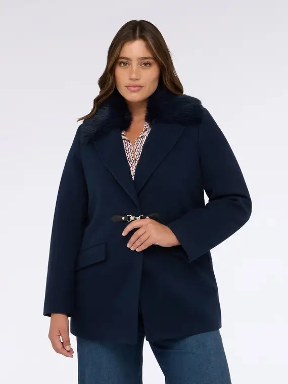 Cappotto con collo removibile in peluches Donna, Blu (56 IT) miniatura 3