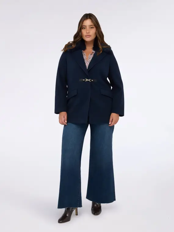 Cappotto con collo removibile in peluches Donna, Blu (56 IT)