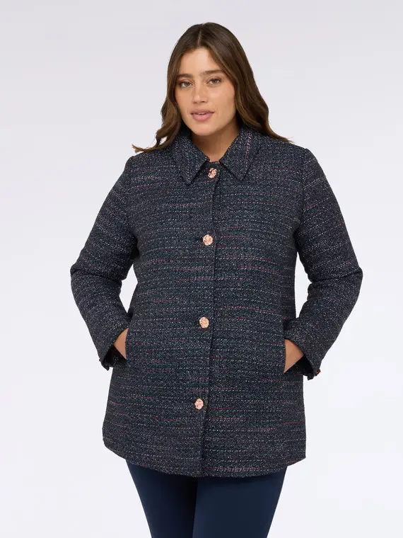 Cappotto effetto bouclé con bottoni decorativi Donna, Blu (58 IT) miniatura 3