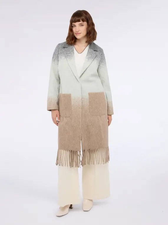 Cappotto in misto lana con frange Donna, Grigio (58 IT) miniatura 3