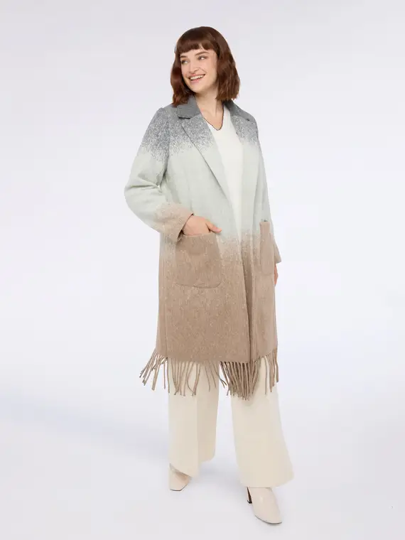 Cappotto in misto lana con frange Donna, Grigio (58 IT)