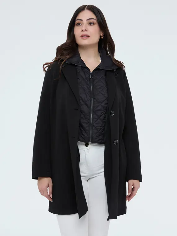 Cappotto in scuba con davantino rimovibile Donna, Nero (54 IT)