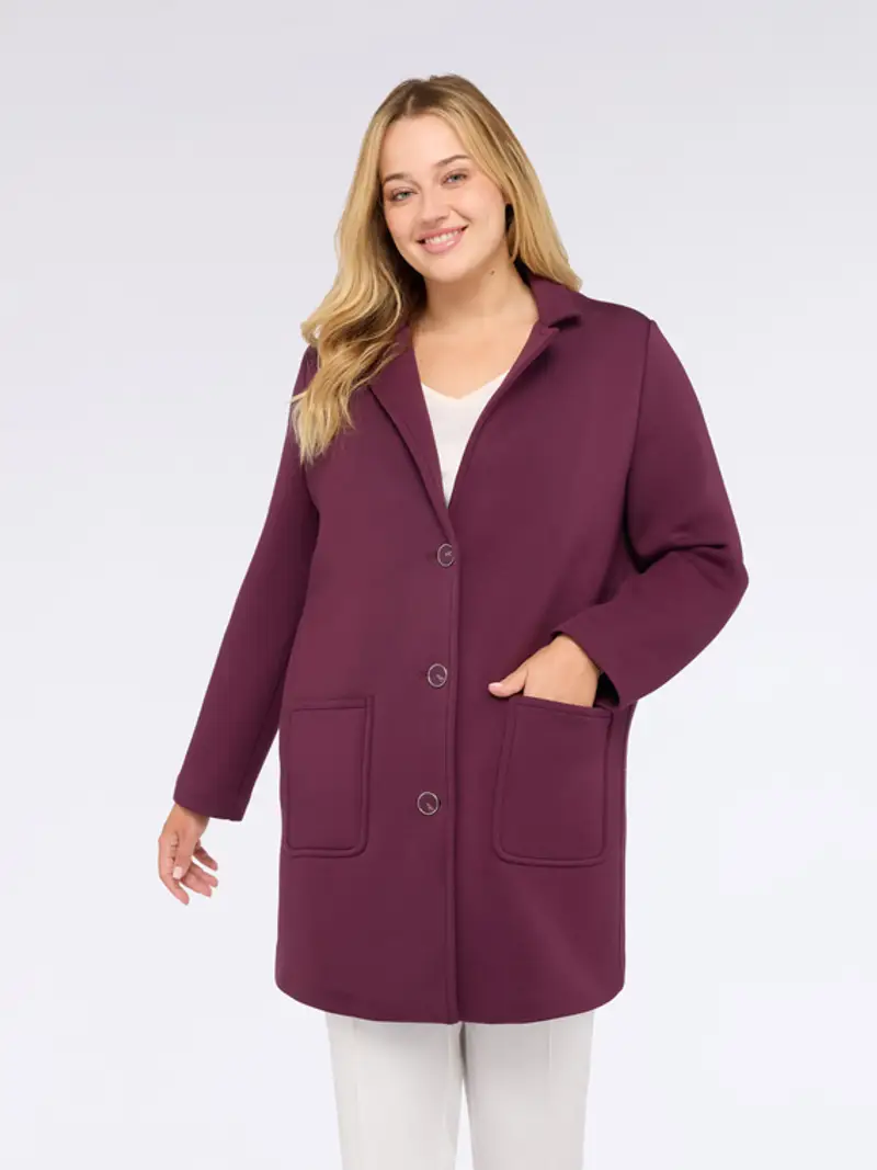 Cappotto in scuba dalla linea essenziale Donna, Bordeaux (58 IT)