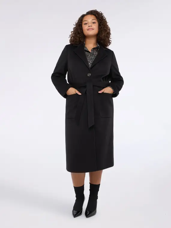 Cappotto lungo con cintura Donna, Nero (44 IT) miniatura 3