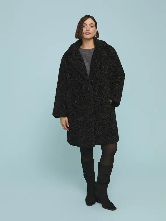 Cappotto teddy lungo Donna, Nero (60-62 IT) miniatura 3